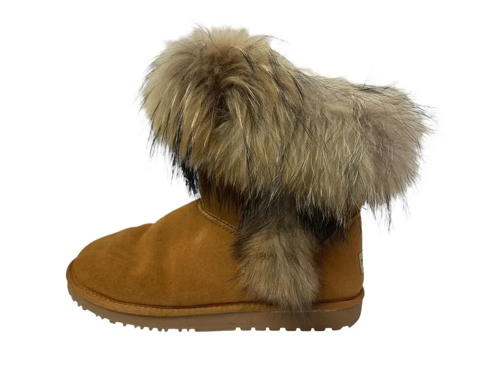 Teen Cherie Women's Brown Suede Sheepskin Almond Toe Ankle Snow Booties Boots 40